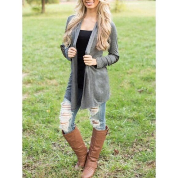 ✨Grey Elbow Patch Sequined Cardigan✨ - Picture 2 of 4